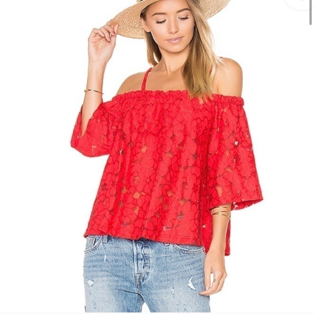 Jack by BB Dakota Rococo Red Cotton Blend Oregano Off the Shoulder Top